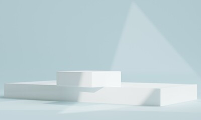 white podium with shadow on wall. Mock up stand for product presentation, 3d illustration