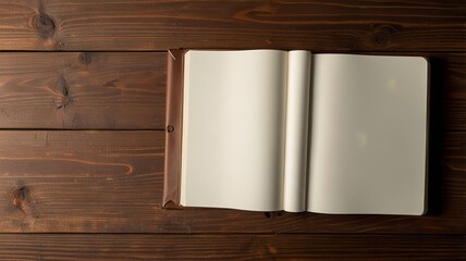 Fototapeta premium Open blank sheet book with copy space on desk background.