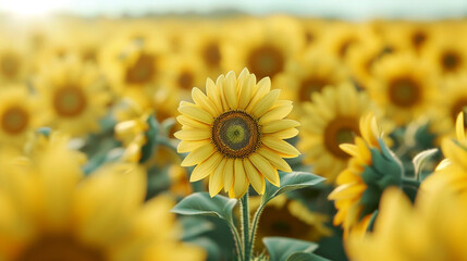 Fototapeta premium Sunflower blooming display field of sunflowers nature photography bright environment close-up view
