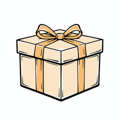 Cream Gift Box with Gold Bow Vector