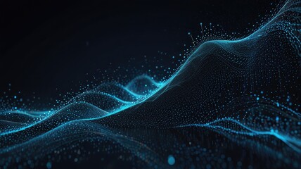 Futuristic Blue Waves: Abstract 3D Data Stream and Cyber Particles