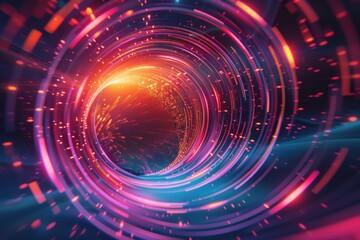 Obraz premium Colorful swirling tunnel, glowing light, abstract lines, futuristic background
