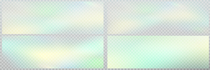 Rainbow light prism effect, transparent background. Hologram reflection, crystal flare leak shadow overlay.