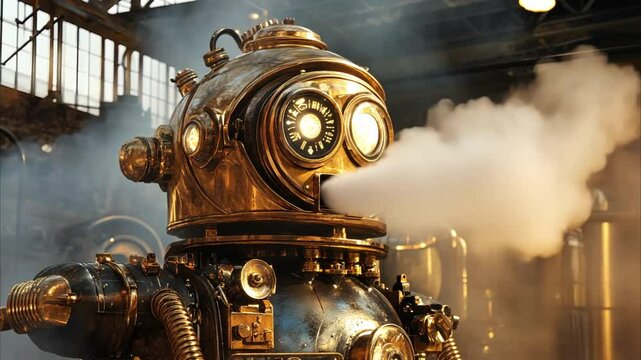 vintage robot animation with steampunk theme