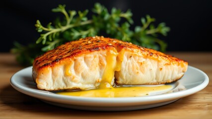 Juicy Grilled Salmon with Soft Center and Fresh Herbs Garnish