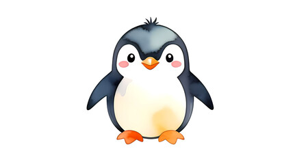 Naklejka premium Cute watercolor penguin illustration, charming and playful character design in soft hues