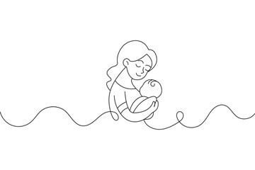 Mother and baby continuous single line art and isolated outline vector design
