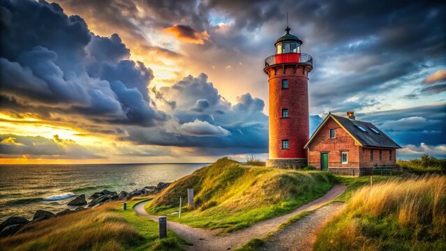 Historic Knudshoved Lighthouse, Nyborg, Funen, Denmark: Dramatic Coastal Scene