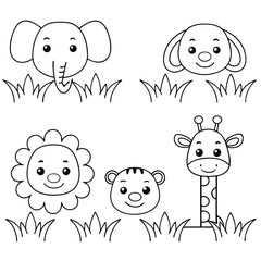Cute and Happy Safari Creatures Cartoon Coloring Design