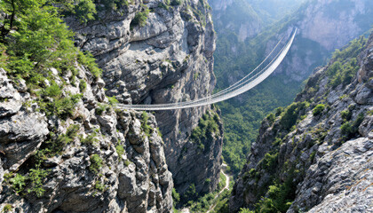 Breathtaking Aerial View of a Suspension Bridge Spanning a Deep Gorge
