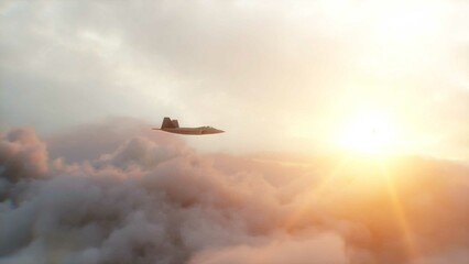 Military fighter jet F-22 flying over clouds. Air force. 3d rendering.
