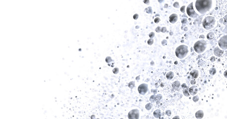 White background with grey bubbles, abstract texture, clean design.