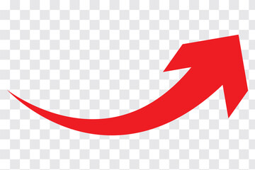 A simple, red, curved arrow pointing to the up on a transparent background. Direction symbol. Vector illustration © Top