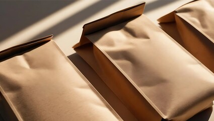 Sustainable Coffee Packaging Brown Kraft Paper & Golden Light Render