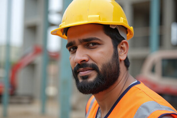 Close-Up Portrait of a Handsome Young Pakistani Male Construction Worker