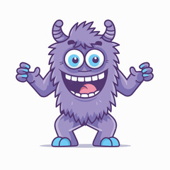 Fototapeta premium Vector illustration of a friendly purple furry monster with a happy expression and open arms.