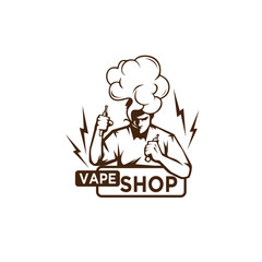 vape shop logo vector with hand holding silhouette