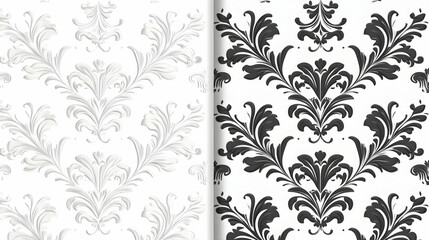 Fototapeta premium Elegant floral damask seamless patterns; white & black backgrounds; design resource for various uses