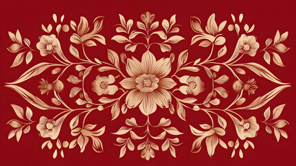 Elegant floral design, red background, intricate details, perfect for textile prints
