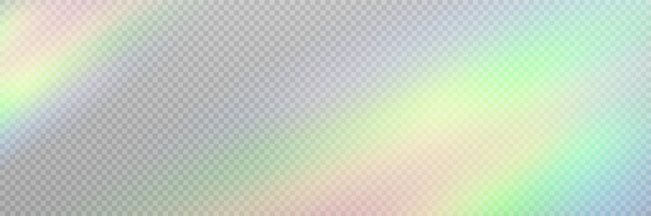 Rainbow crystal light leak flare reflection effect. Vector illustration set. Colorful optical rainbow lights beam lens flare leak overlay streaks on transparent dark background