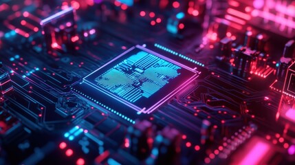 Obraz premium AI-powered Quantum Chip with Holographic Data Projection