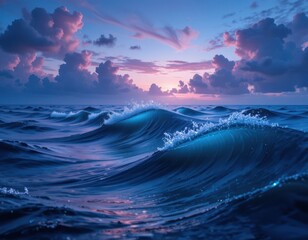 Fototapeta premium Waves crashing at sunset ocean scenic nature photography serene environment coastal view tranquil concept