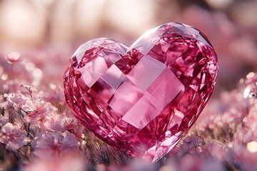 3D render of a happy Valentine's Day idea with a pink heart emblem on a pink background. Generative Ai