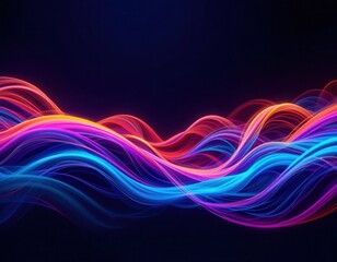 Obraz premium Dynamic flow of colorful light waves abstract digital art vibrant display dark background conceptual design