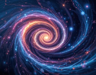 Exploring cosmic dynamics a colorful spiral galaxy outer space digital art nebula abstract viewpoint