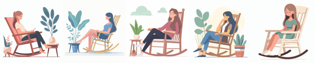 vector of a woman relaxing in a rocking chair