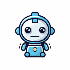Blue and white adorable humanoid robot with a simple and modern design for AI branding.