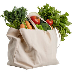 Fresh Vegetables Fresh Greens and Herbs in Eco-Friendly Canvas Tote Bag for Grocery Shopping