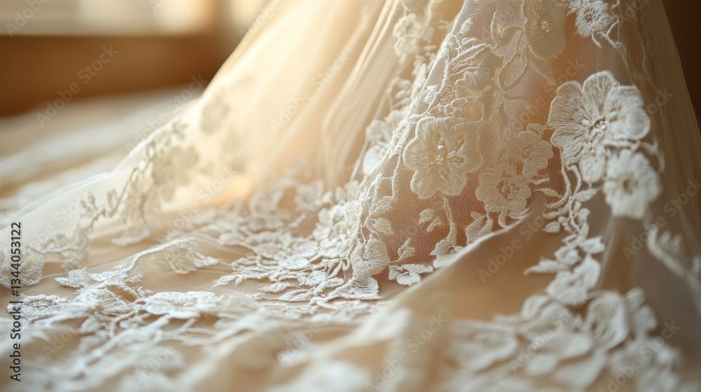 Leinwandbilder a close view of exquisite lace fabric adorned with detailed floral designs, warmly illuminated by so
