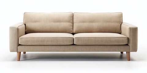 Obraz premium Isolated Beige Sofa, Modern Furniture, White Background, Night Photography, Studio Shot