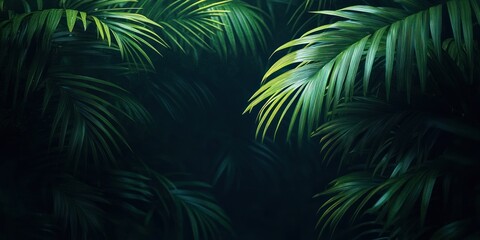 Dark Tropical Leaves Background Deep Green Palm Plant Art Minimalist Aesthetic Botanical Foliage Texture