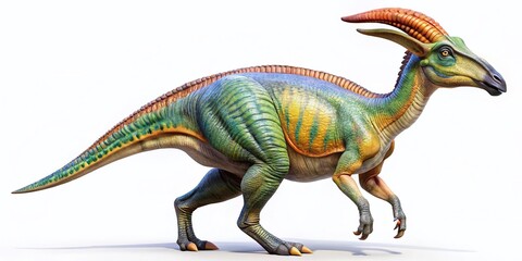 Obraz premium Isolated Parasaurolophus Dinosaur on White Background - Stock Photo