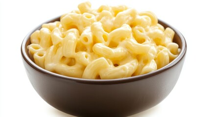 Creamy mac and cheese in a bowl, isolated on white background