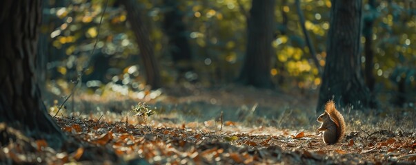 Obraz premium Squirrel Amidst Woodland, Captured with Natural Light and Shallow Depth