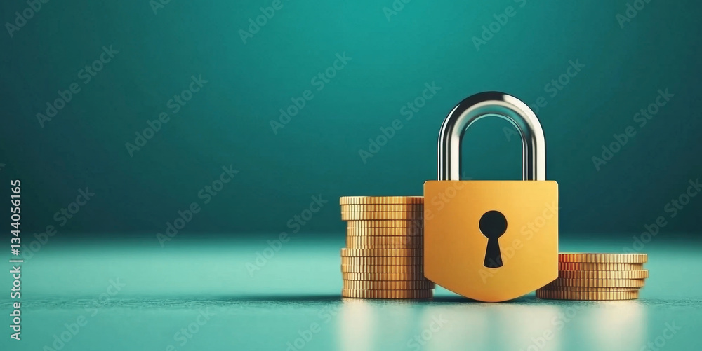 Poster a yellow padlock sits securely among stacks of gold coins, signifying the importance of privacy in b