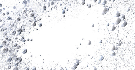 Abstract image of silver bubbles floating on a white background. Perfect for cosmetics, beauty, and spa.