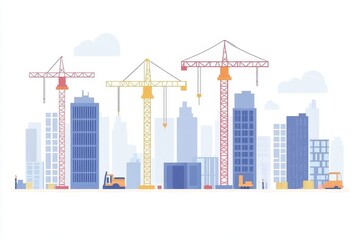 Obraz premium Urban Construction Scene with Cranes and Skyscrapers in Cityscape