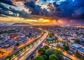 Jaipur Monsoon Sunset: Aerial Hyperlapse Timelapse of City Lights & Metro