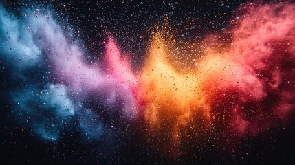Naklejka premium Vibrant explosion of colorful powder creating a mesmerizing abstract background