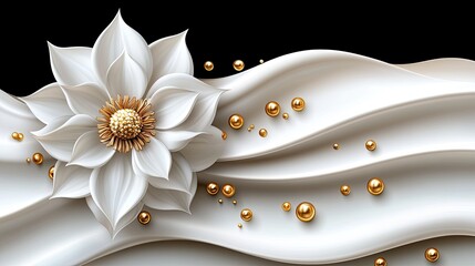 A stunning close-up of a 3D textured painting featuring a white flower with golden accents against a pristine white background
