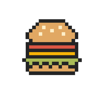 Flat design pixel art burger illustration