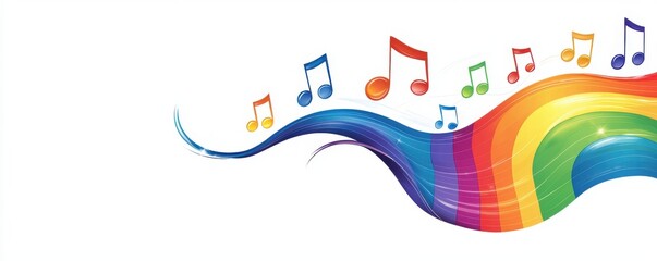 A vibrant wave of colors flows with musical notes, symbolizing the harmony of music and creativity in a visually appealing design.