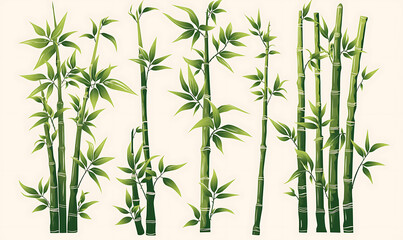 Fototapeta premium .Illustration of trees, leaves, grass and various botanical elements on a white background.