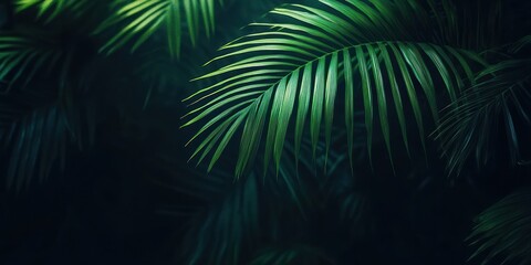 Dark Tropical Foliage Background Minimal Aesthetic Green Palm Leaves Botanical Garden Art