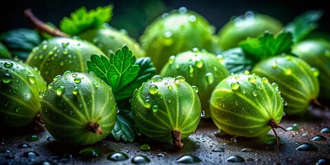 Juicy Green Gooseberries in Low Light - Freshly Picked Summer Berries