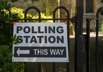 Signage for a polling station at an election in London
